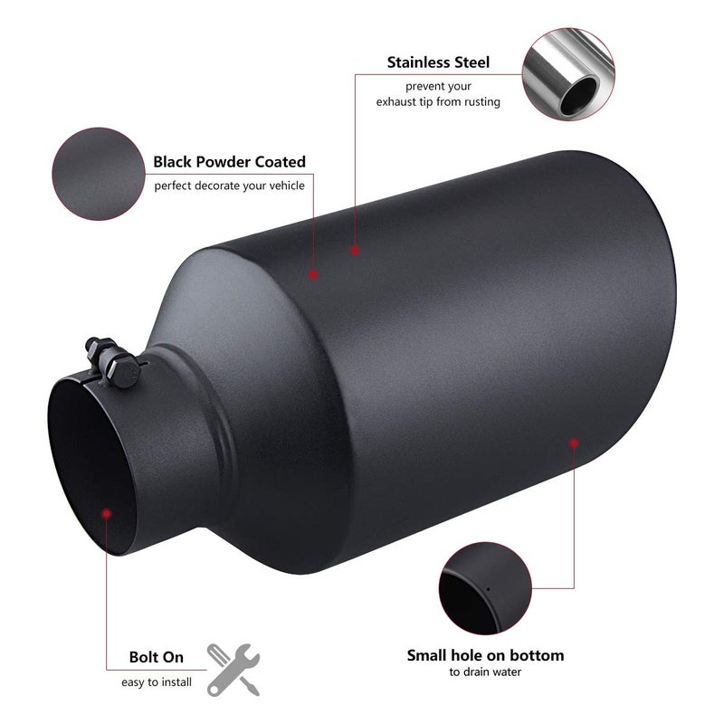 LCGP Diesel Exhaust Tip 4" Inlet, 8" Outlet 15" Length Truck Tailtip, Bolt-On, Rolled End Angle Cut Tailpipe, Black Powder Coated - Image 5